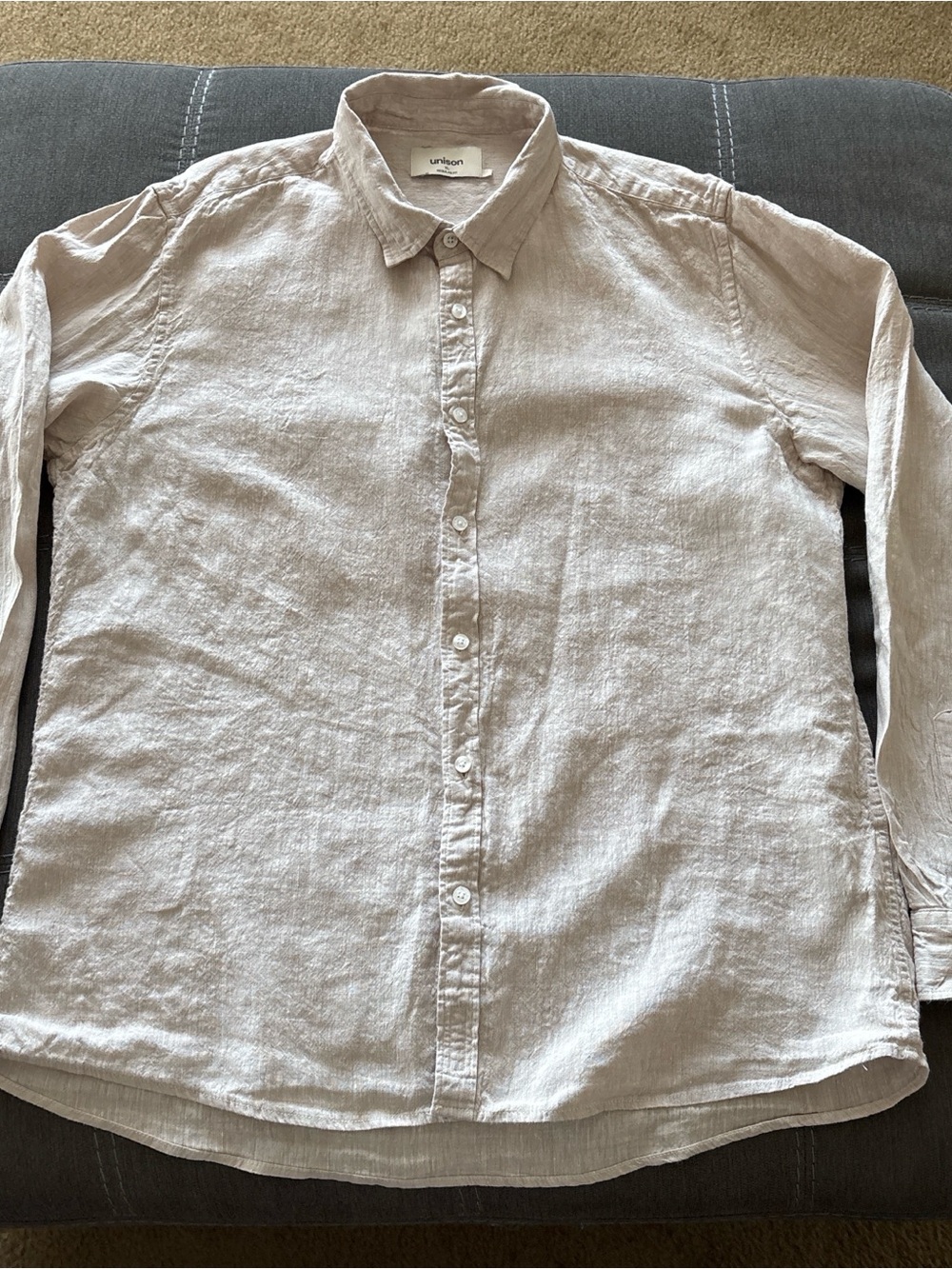 UNISON Regular Fit 100%  Linen Button-Up Shirt in Light Beige. XL